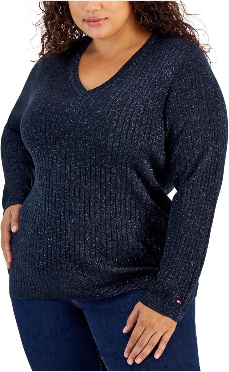 

Женский ребристый свитер Tommy Hilfiger с металлизированной нитью, Sky Captain