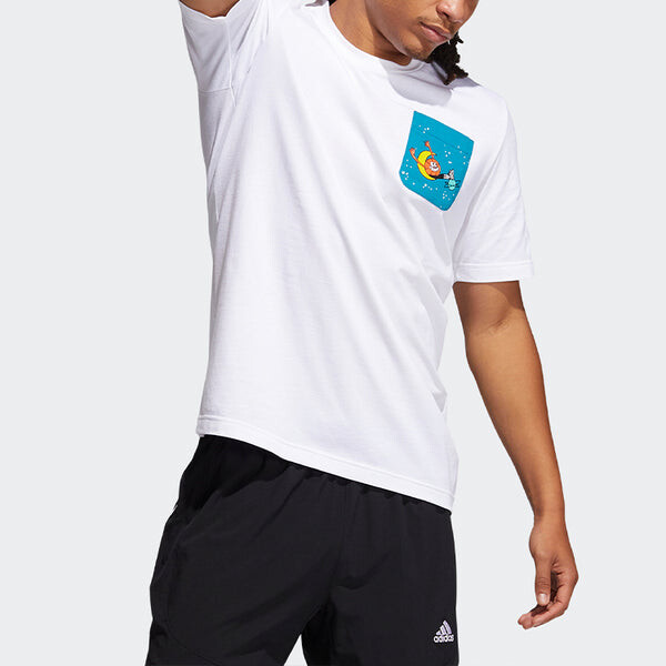 Футболка lil stripe pckt printing basketball sports round neck short sleeve white Adidas, белый — фото 4