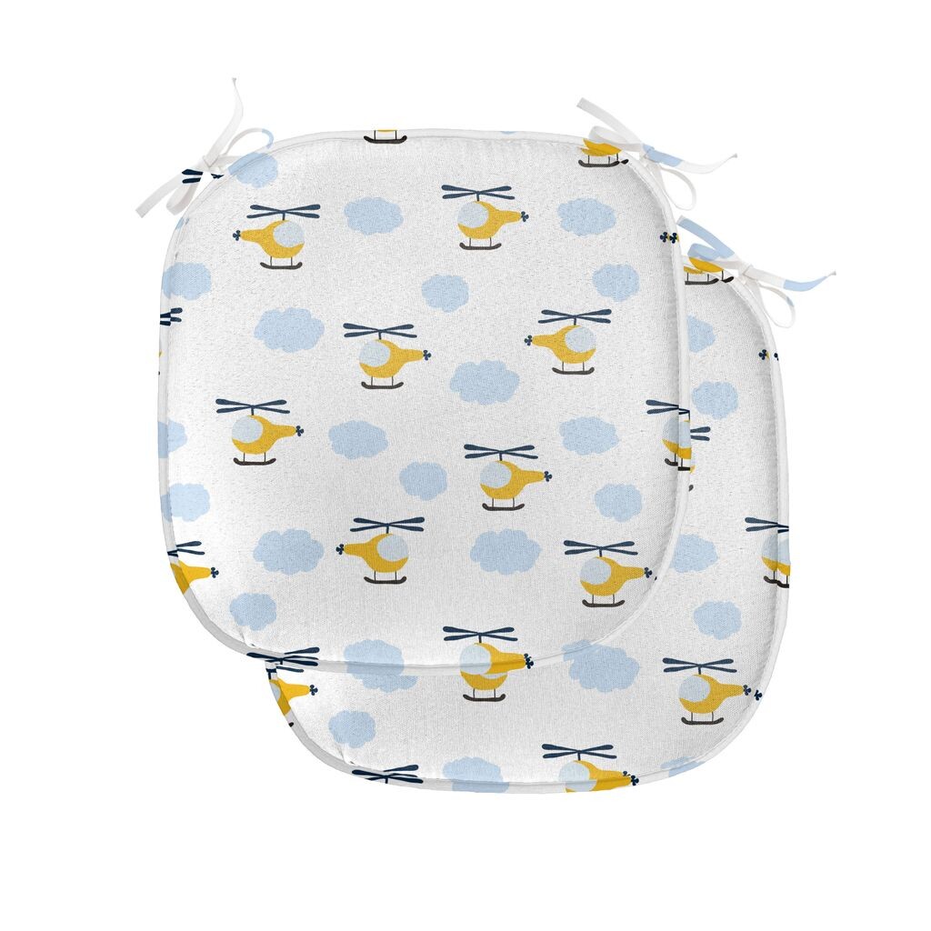 

Подушка на стул для детской комнаты ABAKUHAUS, «Самолет в облаках», декоративная водонепроницаемая подушка с ремнями для кухонных сидений, 40 см x 40 см — упаковка из 2 шт., желтый и синий, белый