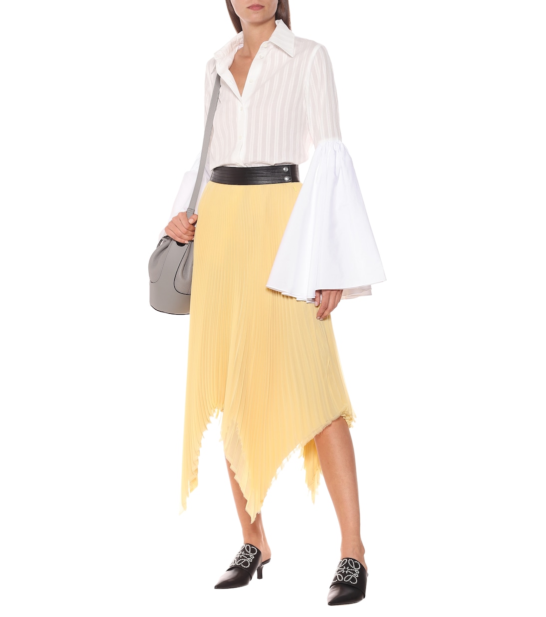 Асимметричная юбка миди из плиссированного жоржета Loewe, Light Yellow — фото 2