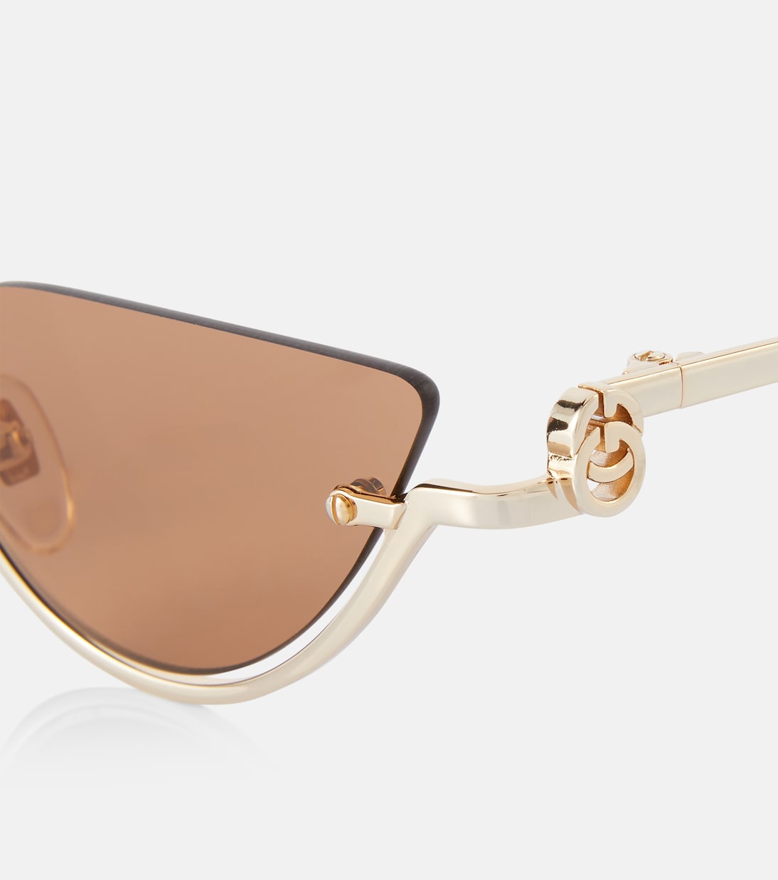 Солнцезащитные очки Double G с кошачьим глазом Gucci, Gold-Gold-Brown — фото 2