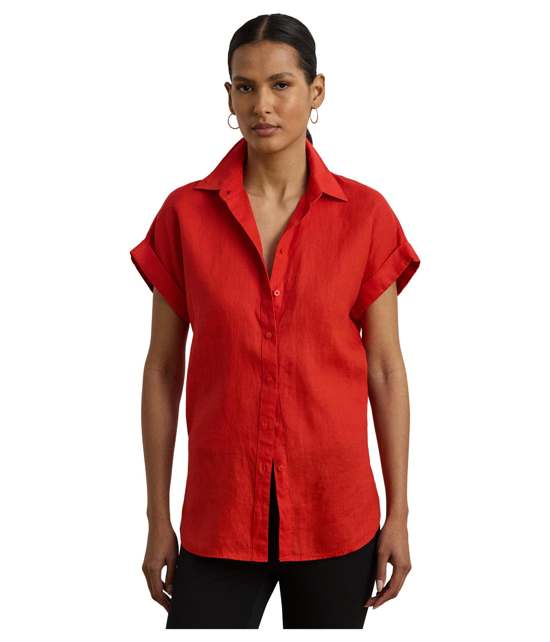 

Рубашка Lauren Ralph Lauren Relaxed Fit Linen Short-Sleeve Shirt, Bright Vermilion