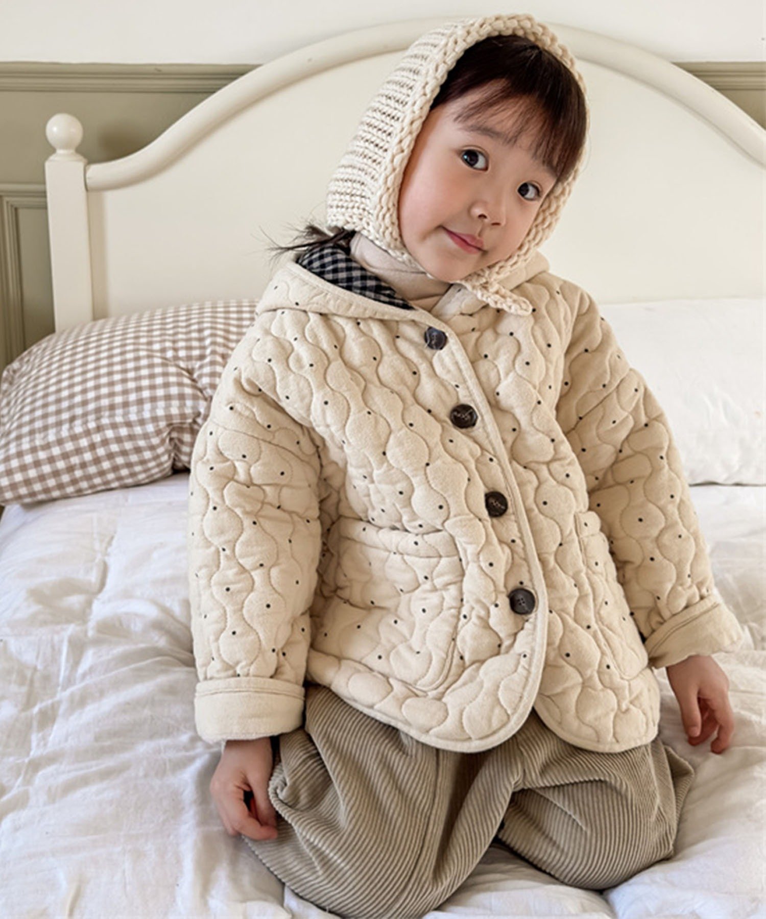 Стеганая куртка с капюшоном Aimoha Kids, off white — фото 3