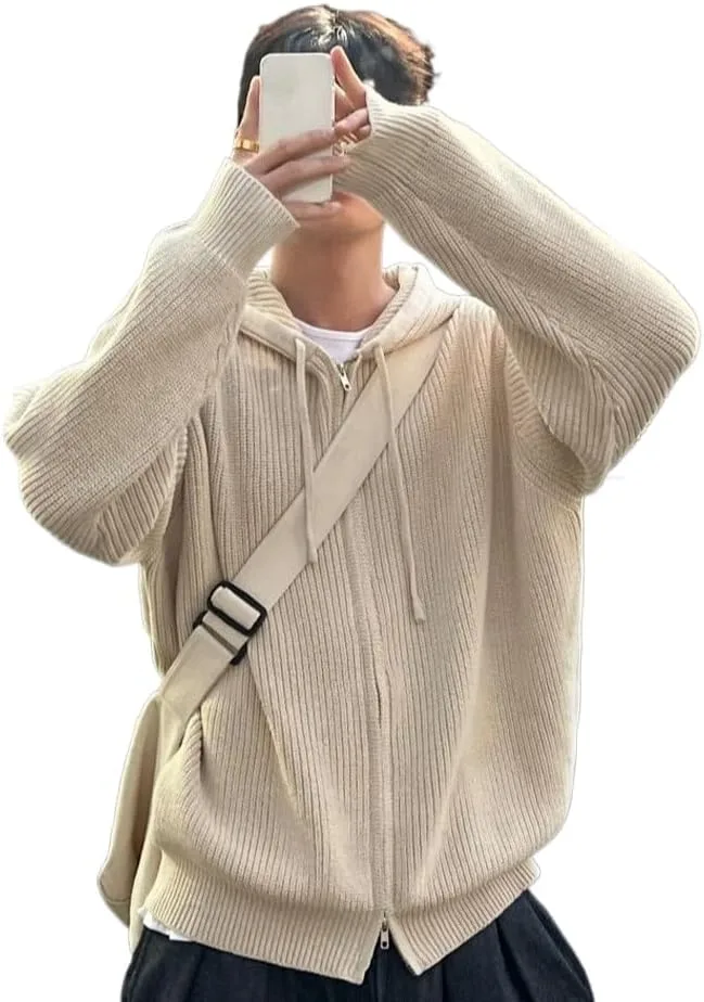 

Мужской кардиган с капюшоном на молнии, свободного кроя Uohuangjia