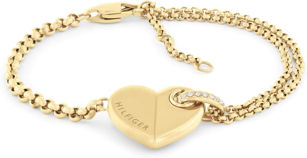 

Женские украшения Tommy Hilfiger - браслет с подвеской из нержавеющей стали с застежкой-карабином - яркий дизайн в форме сердца, модный аксессуар - подарок для нее, Gold Plated