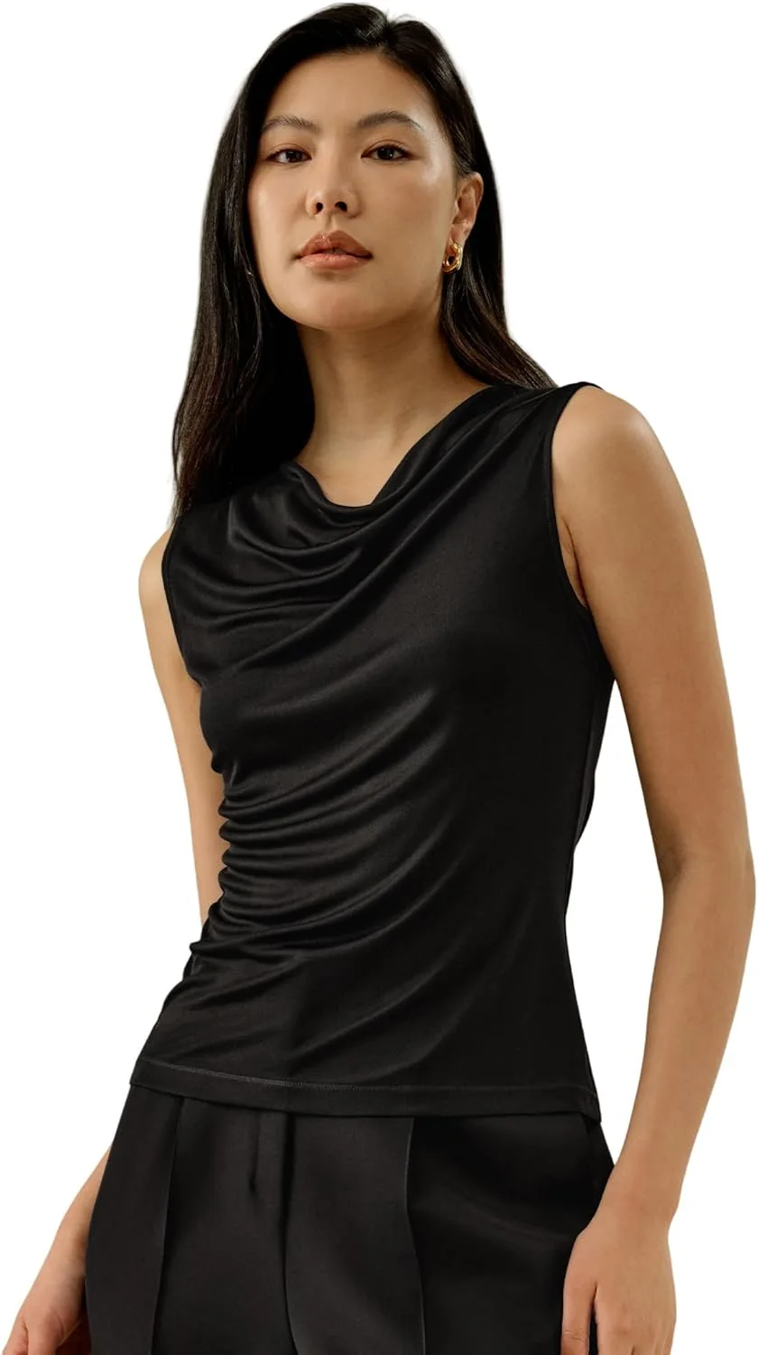 

LilySilk Женская Футболка из Чистого Шелка Sleeveless Slim Fit Cowl Neck