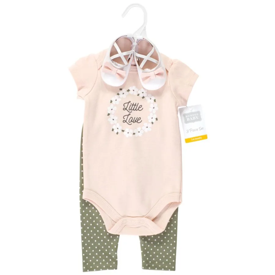 Хлопковый боди, брюки и комплект обуви Hudson Baby, Sage Floral Wreath Short Sleeve — фото 2