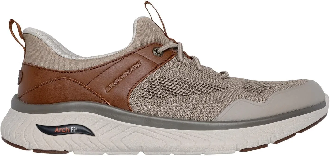 Мужские кроссовки Skechers Arch Fit Crosser - Emeric Trainers, Taupe Brown Knit Synthetic — фото 4