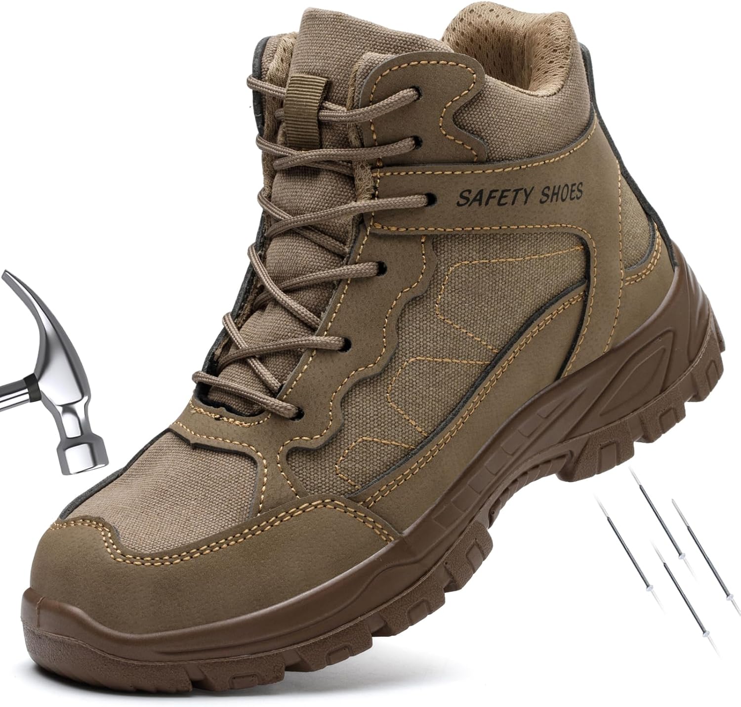 

Ботинки MOFEELE с стальным носком для мужчин, высокие ботинки с композитным носком, верх из ультрафибры и хлопка, шнуровка, неразрушимая конструкция, промышленные защитные обувь, коричневые