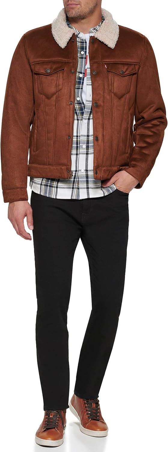 Мужская классическая куртка дальнобойщика Levi's из искусственной кожи, Brown Faux Shearling — фото 4