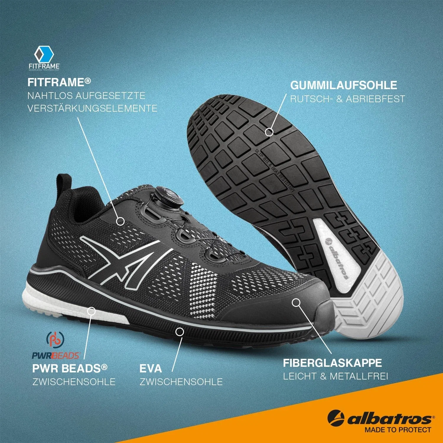 Рабочие ботинки ALBATROS Voltage Black QL Low Work Shoe Safety Shoe S1P ESD HRO SRC с защитным колпачком из стекловолокна, дышащие, нескользящие, без металлических деталей, мужские — фото 3