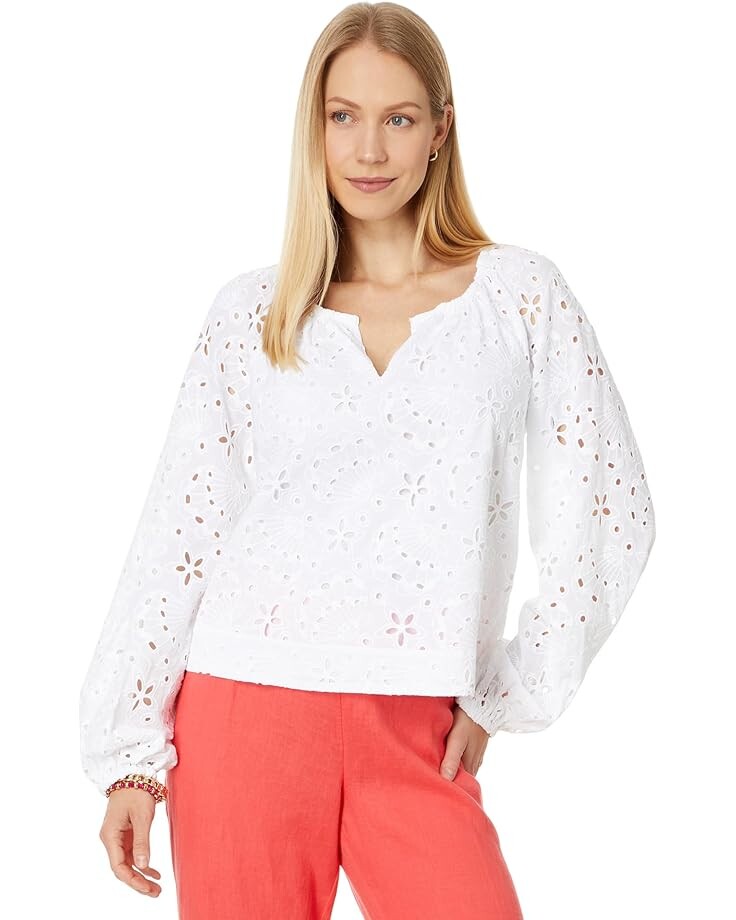 

Топ Lilly Pulitzer Maisha Eyelet Top, цвет Resort White Sealife Eyelet