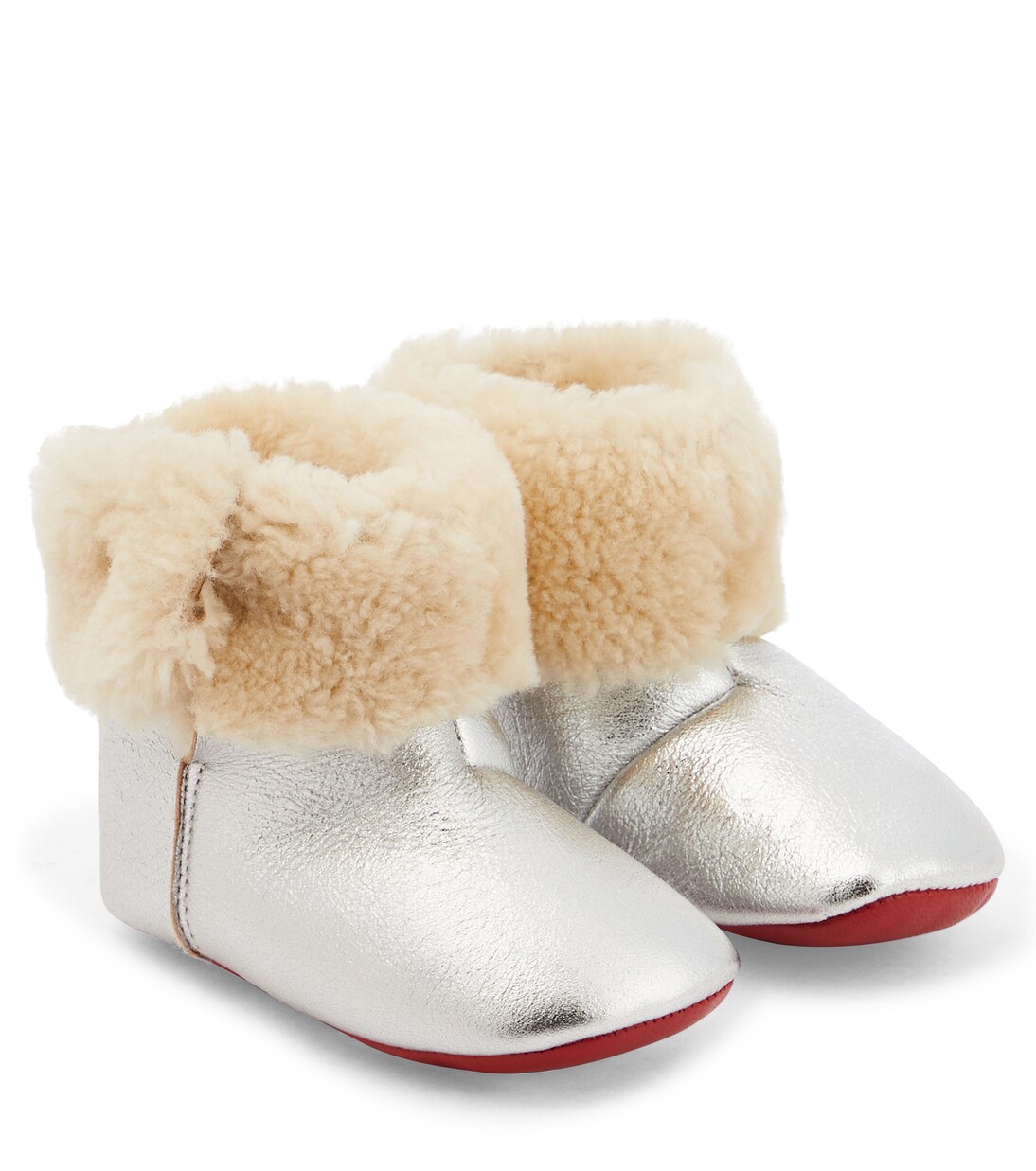 

Детские короткие сапожки из каракульчи и мягкой кожи Christian Louboutin Kids, серебряный