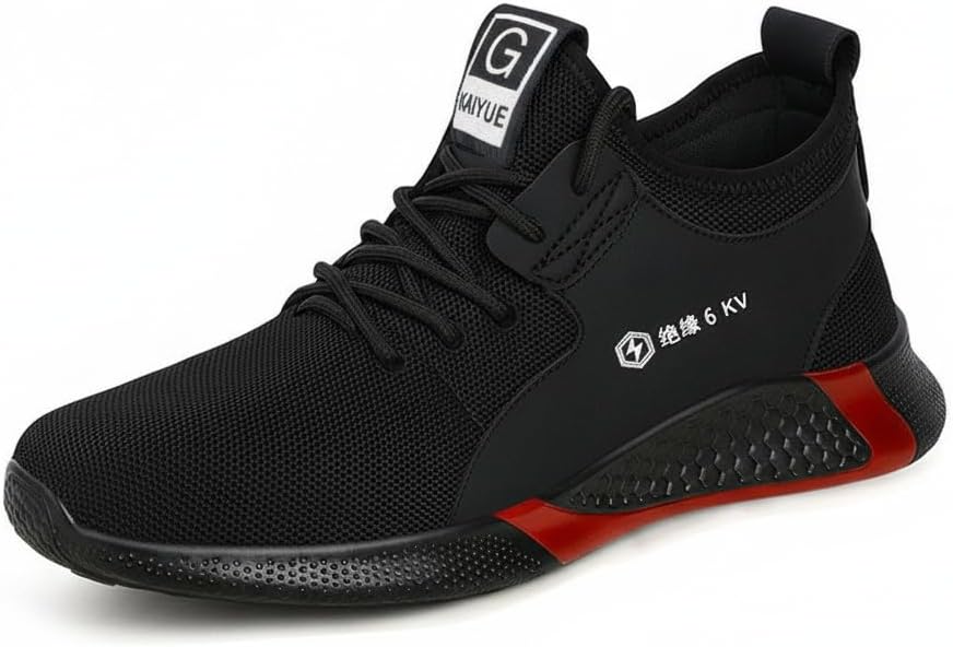 

Мужские рабочие ботинки FLOWERGIRR со стальным носком, легкие защитные кроссовки из трикотажной сетки, противоскользящая, непрокалываемая рабочая обувь для сварки и производства, черный