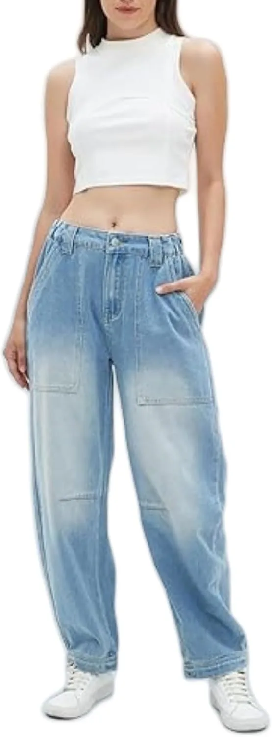 

Utcoco Женские джинсы Y2K Low Rise Baggy Barrel с карманами