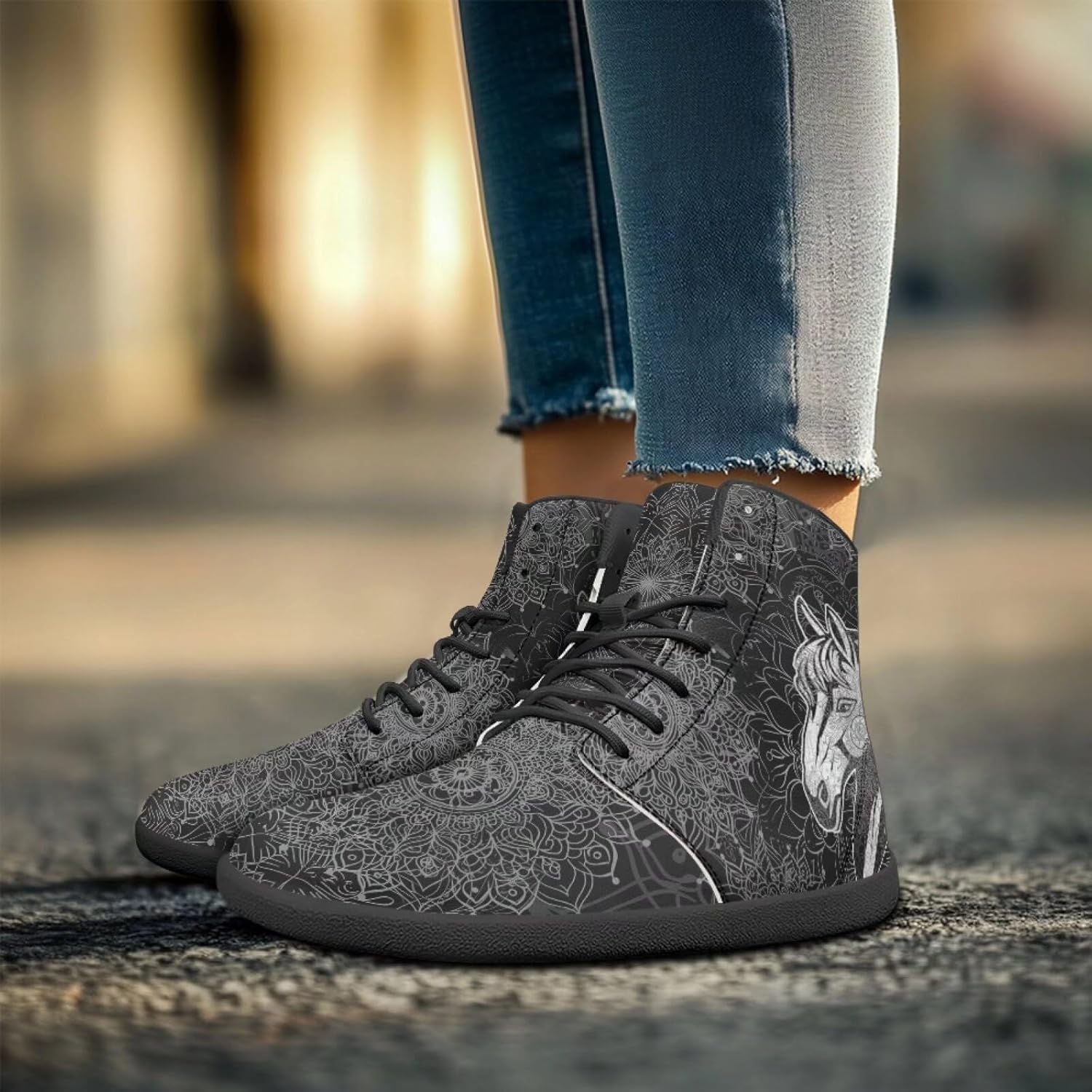 Мужские сандалии Howilath Boho Mandala с животным принтом, обувь, кроссовки с широкой носочной частью, высокие кеды, минималистичные кроссовки с нулевым перепадом, Ethnic Mandala Horse Head — фото 2