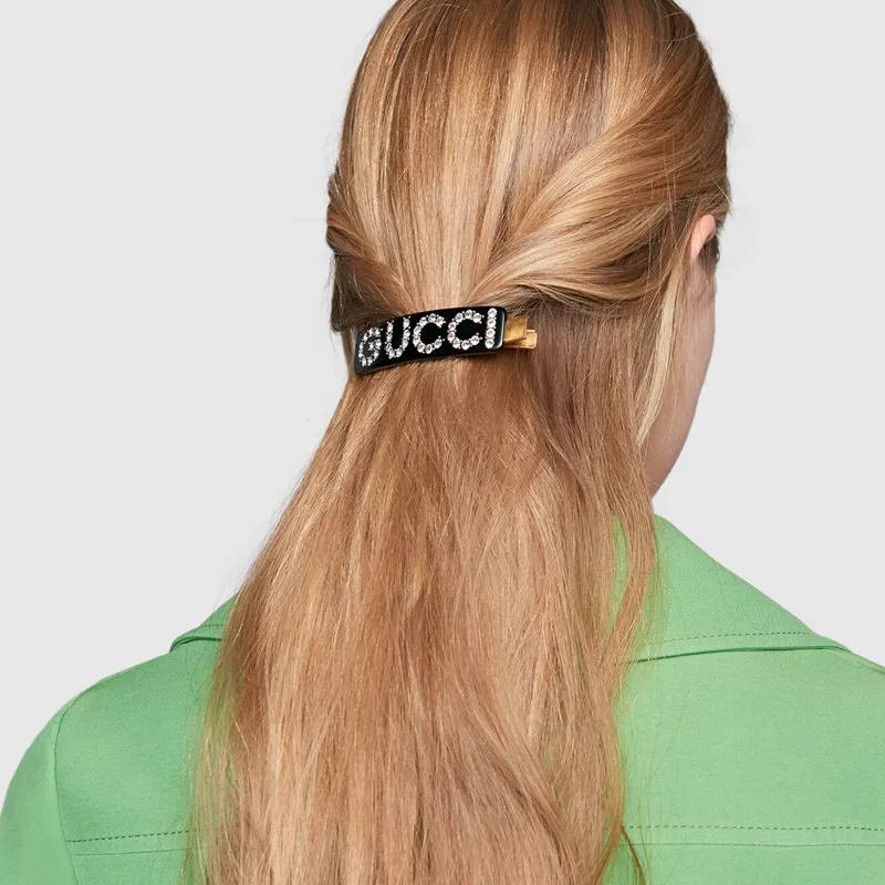 Заколка для волос с логотипом GUCCI черная — фото 4