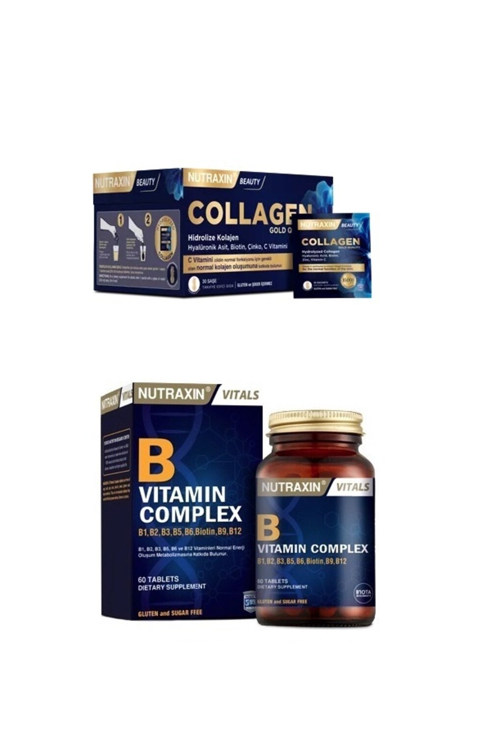 

Nutraxin Коллаген 30 саше 10000 мг комплекса витаминов группы В 60 таблеток