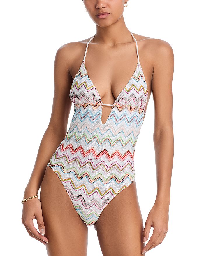 

Слитный купальник с глубоким вырезом и бретелькой через шею Missoni, мультиколор