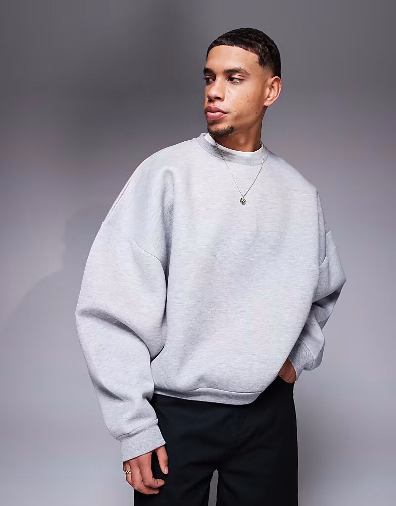 

Толстовка ASOS DESIGN extreme oversize из плотной ткани с аквалангом серого меланжевого цвета