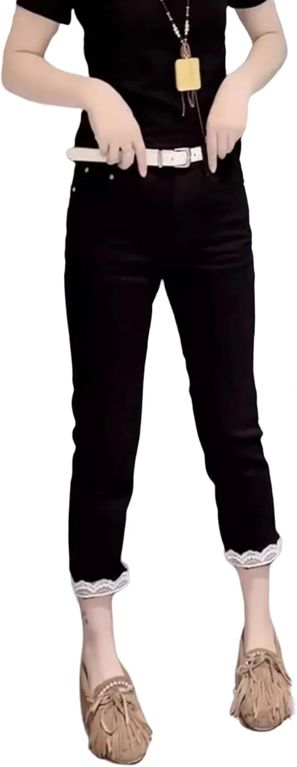 

Плюс сайз стрейч кроп джинсы для женщин, тонкие с высокой талией