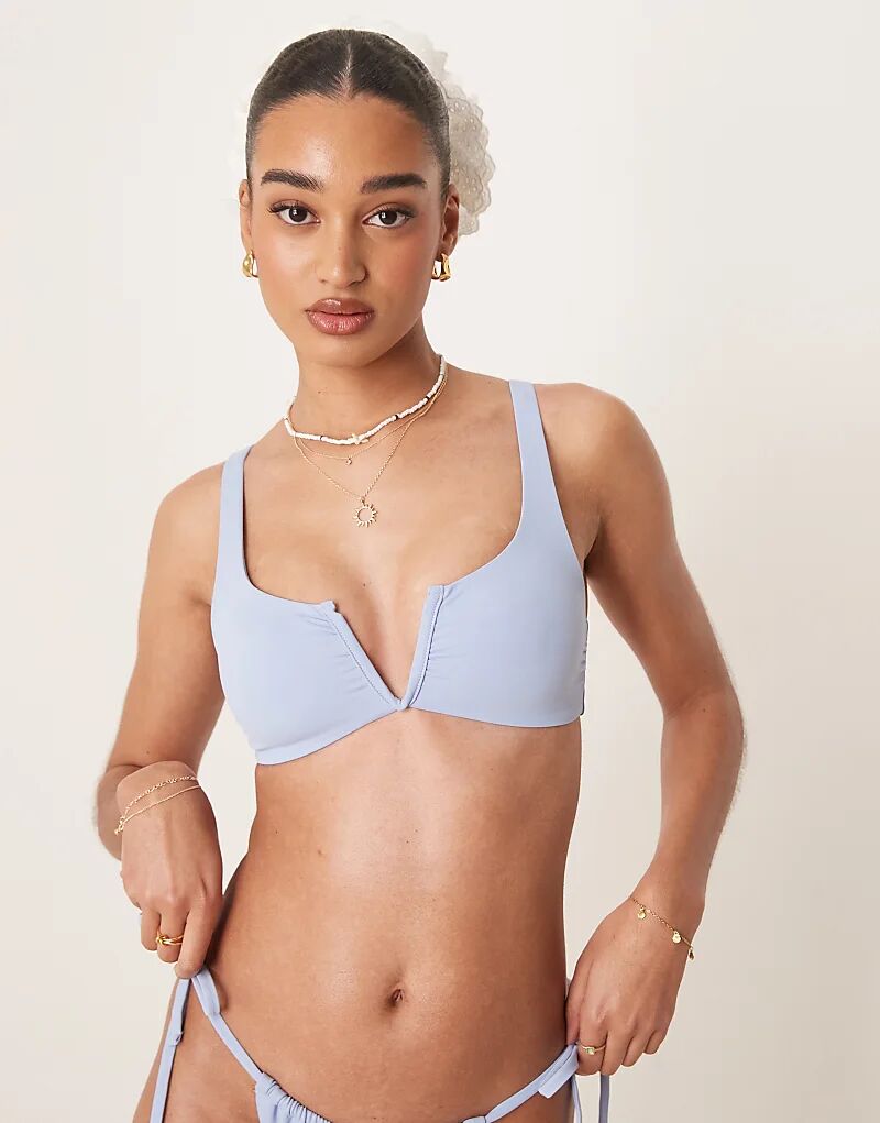 

Бикини-топ Maya с V-образным вырезом и косточками ASOS DESIGN синего цвета