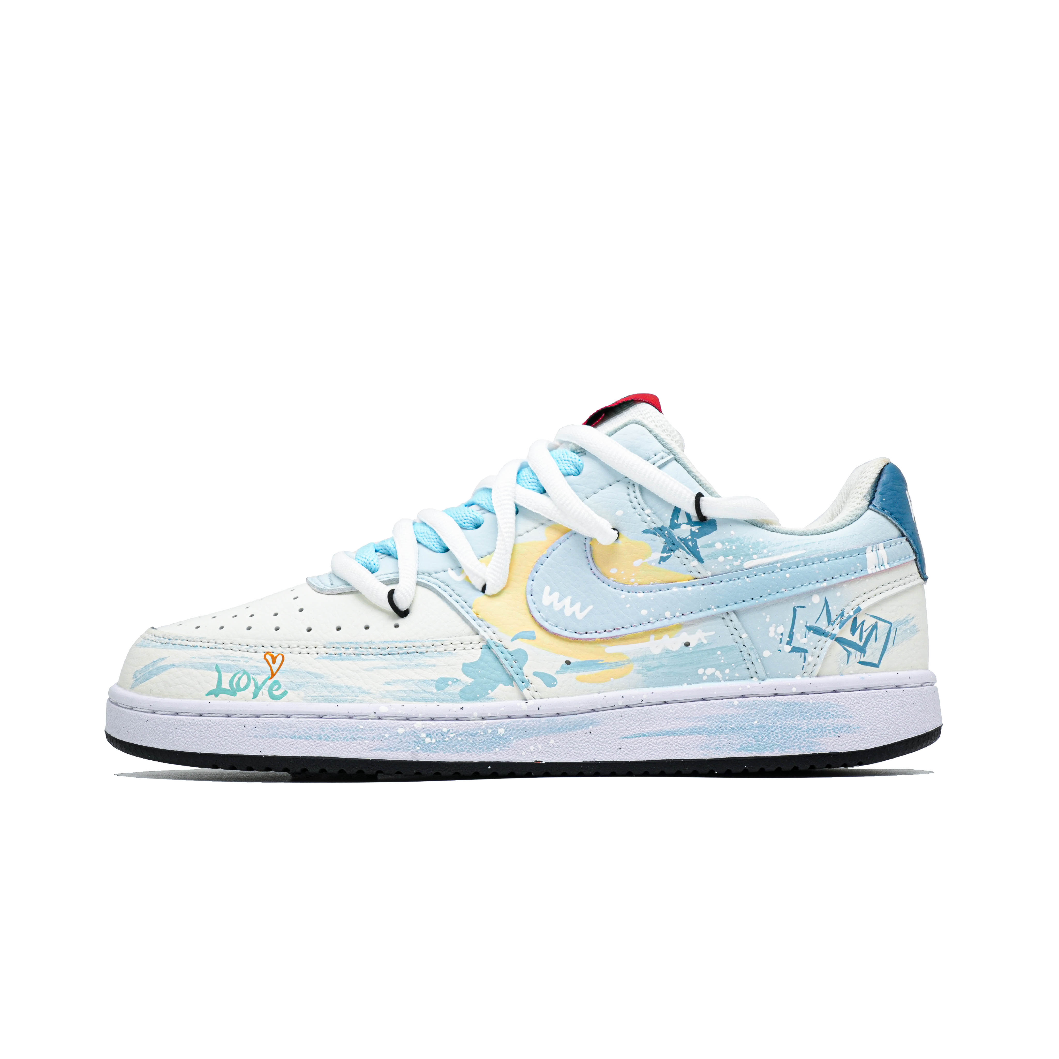 

Nike Кроссовки Court Vision 1 Doodle Notes с амортизацией, износостойкие, низкие, мужские, для скейтбординга, сине-белые