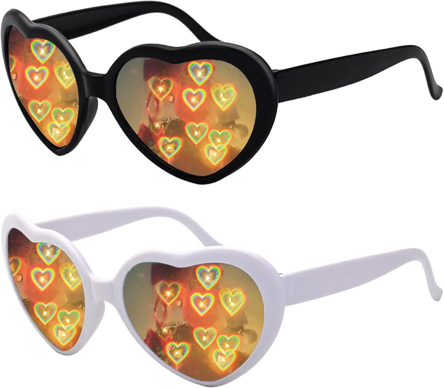 

Набор из 2 солнцезащитных очков в форме сердца, солнцезащитные очки с эффектом сердца для рейв-вечеринки, подарок на День святого Валентина ayigu, Black, White