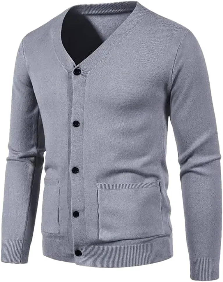 

Мужской вязаный кардиган с V-образным вырезом, осень-зима