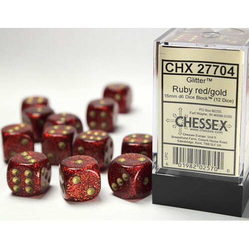 

Аксессуары Chessex Chessex 16mm d6 Set: Glitter - Ruby Red w/Gold (12)