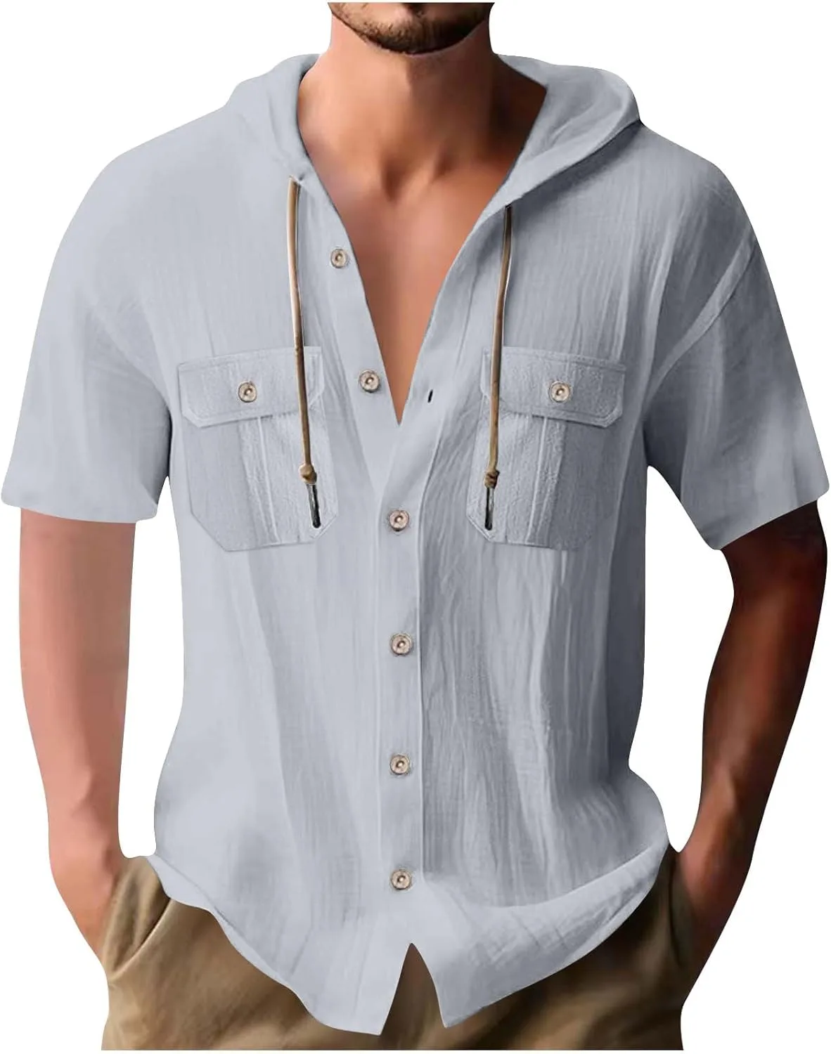 

Худи для мужчин лето-осень с коротким рукавом, лен, сборки