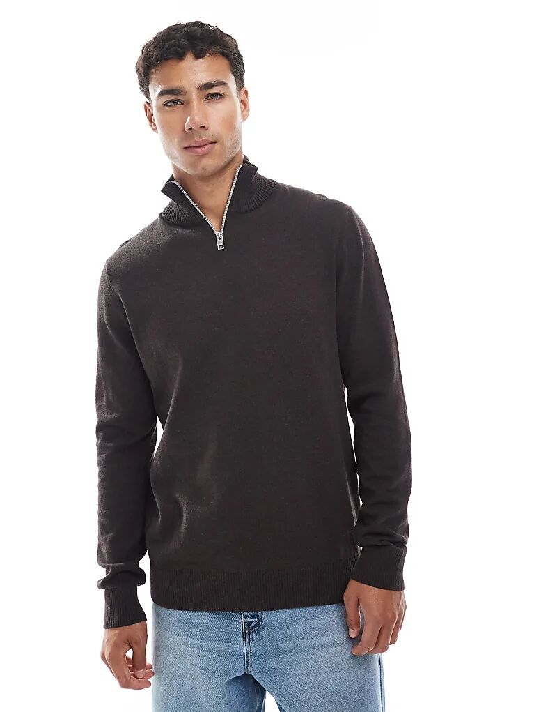 

Джемпер JJ Rebel с застежкой-молнией на четверть оборота коричневого цвета