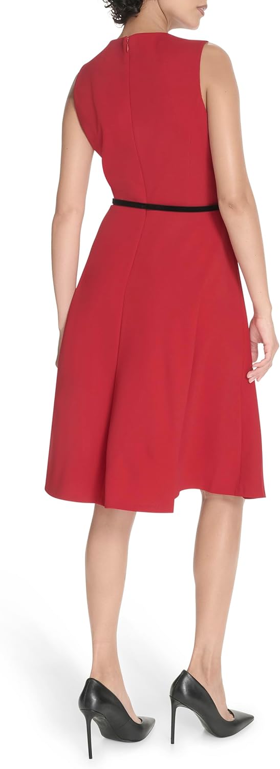 Женское платье миди Tommy Hilfiger из крепа Scuba без рукавов с расклешенным лифом, Deep Scarlet — фото 4