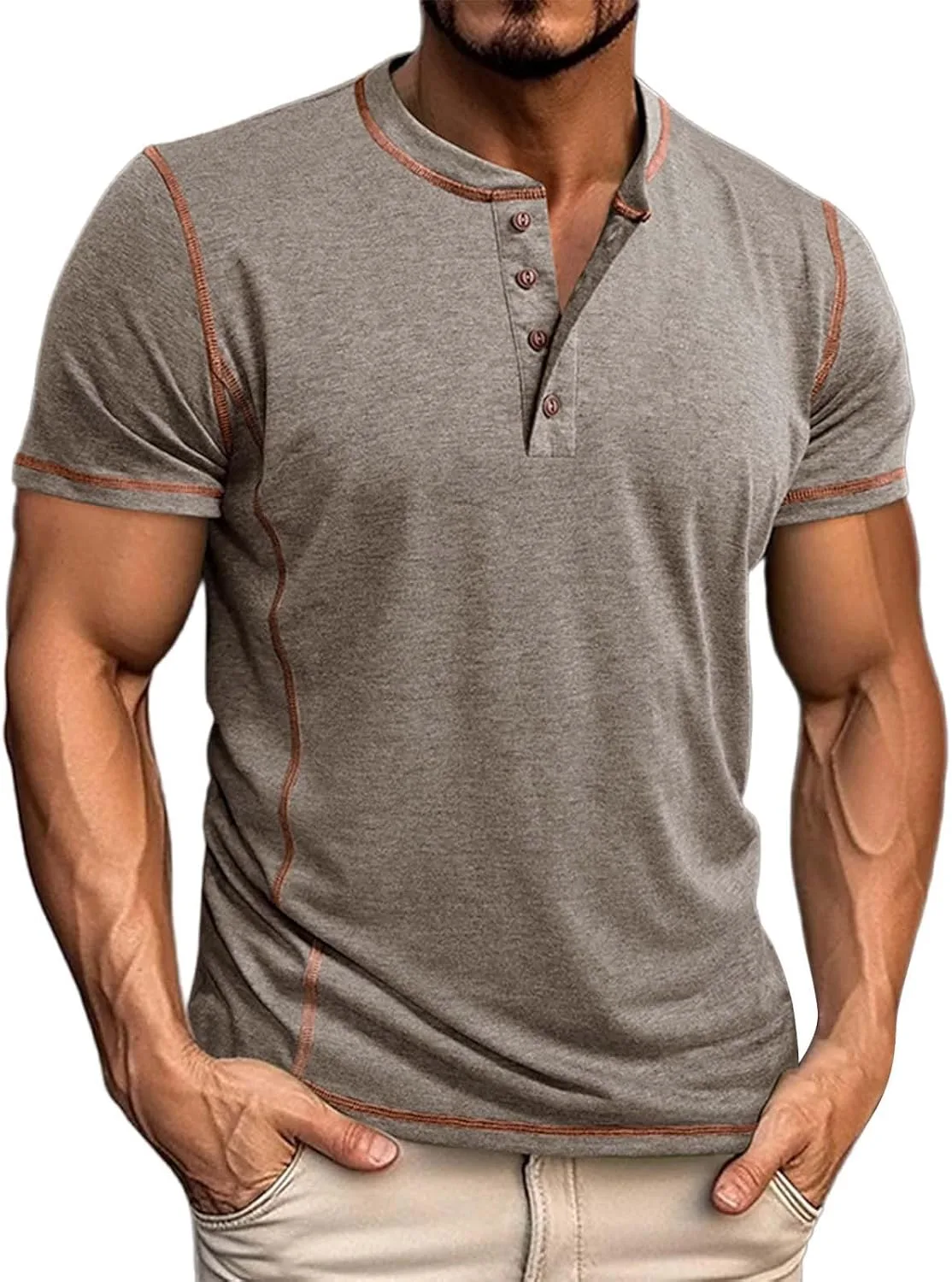 

Мужская футболка хенли с коротким рукавом