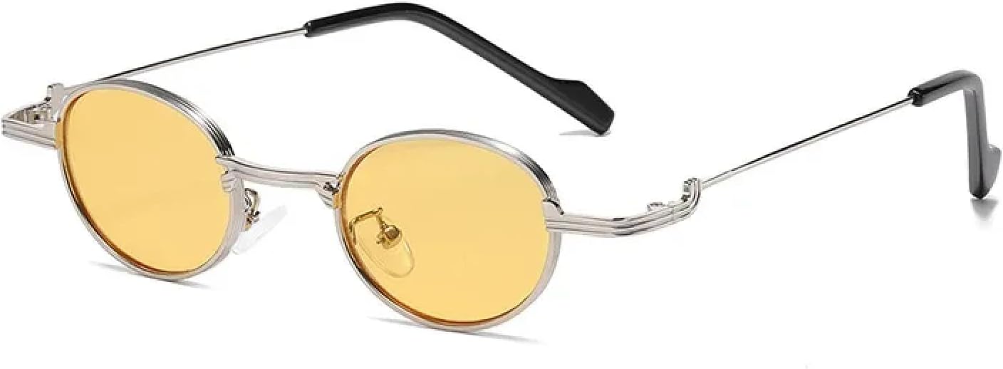 

Солнцезащитные очки с защитой от УФ-излучения UV400 | Круглая оправа в стиле стимпанк, маленькая | Для женщин и мужчин, для занятий спортом на открытом воздухе и вождения DSVIGF, Silver Yellow