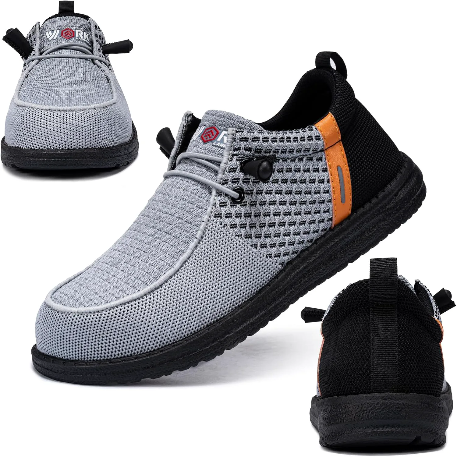 

Мужские слипоны с защитным стальным носком LARNMERN, легкие, удобные для отдыха и ходьбы, кроссовки, лоферы с стальным носком, серый/оранжевый