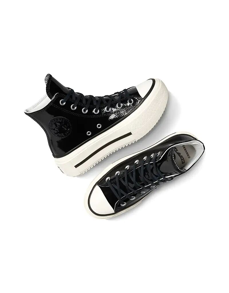 Кеды Converse Chuck Taylor All Star Lift Double Stack на платформе из лакированной кожи в цвете черный/белый/черный — фото 2