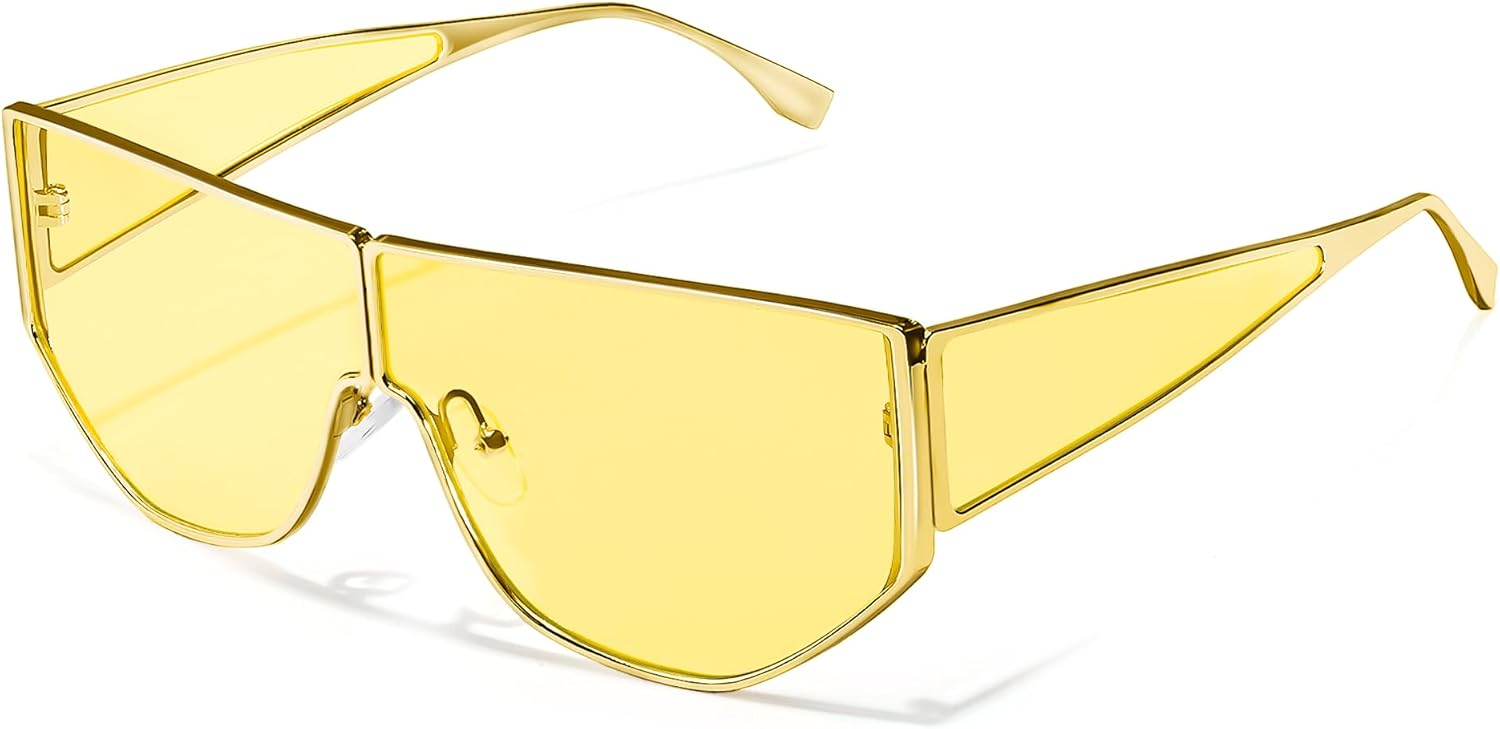 

Солнцезащитные очки-авиаторы FancyPink 90-х годов для женщин — большие солнцезащитные очки с легким тонированием и металлическим каркасом — ретро-очки без поляризации, A05-gold Frame Yellow Lenses