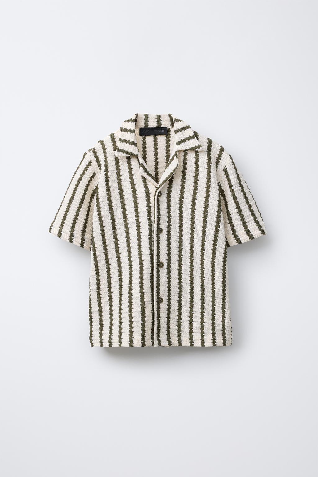 

Полосатая рубашка крючком ZARA, цвет Ecru/Green
