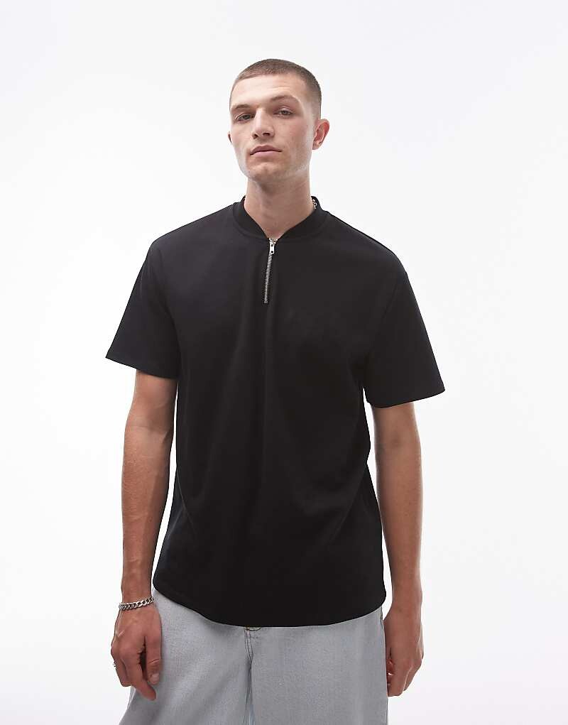 

Черная рубашка-поло Topman свободного кроя с молнией