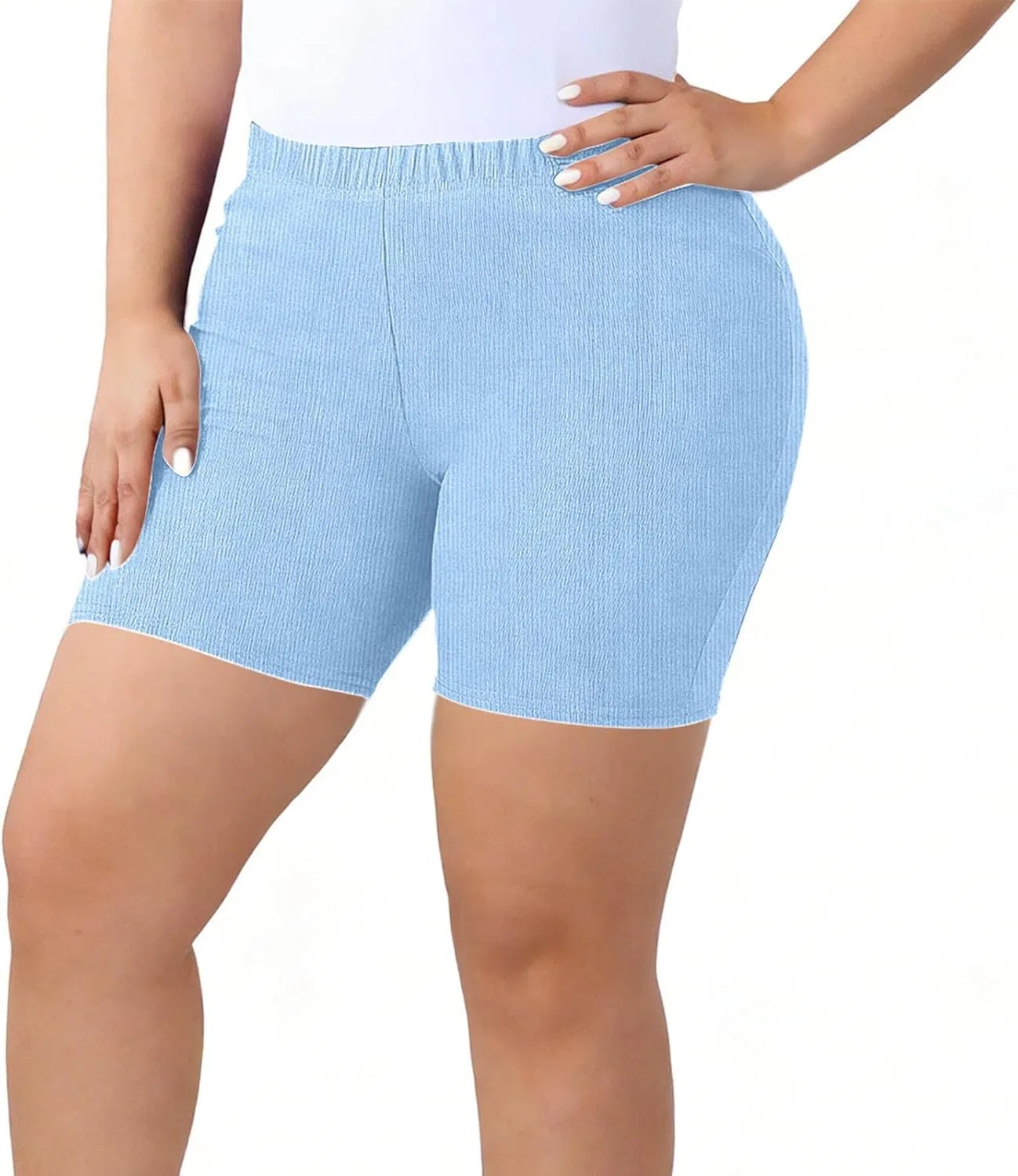 Активные шорты высокие ребристые Light Blue — фото 2