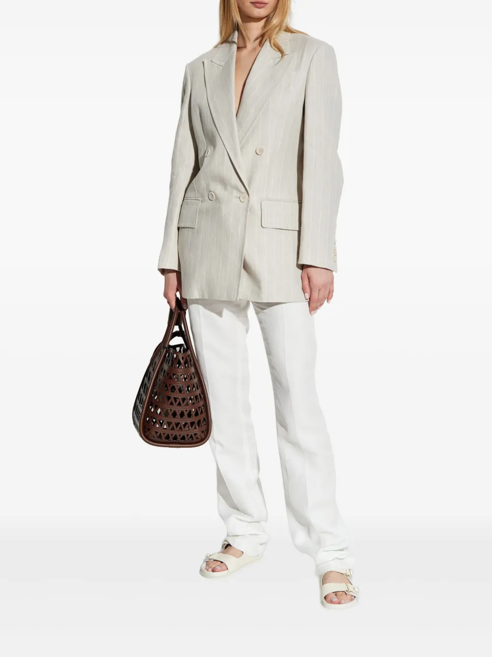 Двубортный пиджак Gerla в тонкую полоску MAX MARA, нейтральный — фото 2
