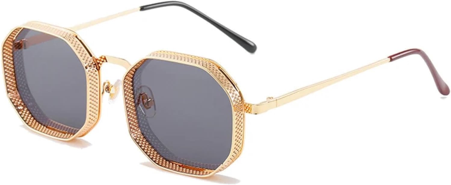 

Металлические стимпанк-солнцезащитные очки с полой конструкцией, женские, с зеркальными градиентными линзами, защита от УФ-излучения UV400, мужские панк-солнцезащитные очки DSVIGF, Golden Gray