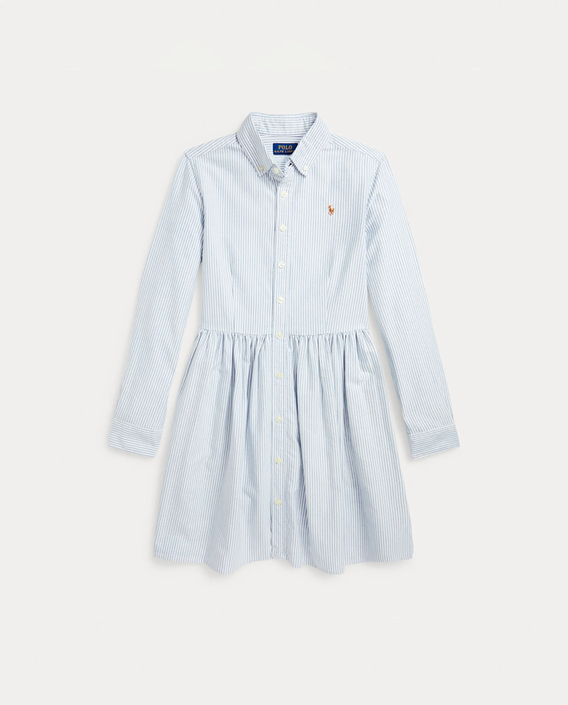 Хлопковая рубашечная девичья платье в полоску Polo Ralph Lauren, светло-голубой — фото 4