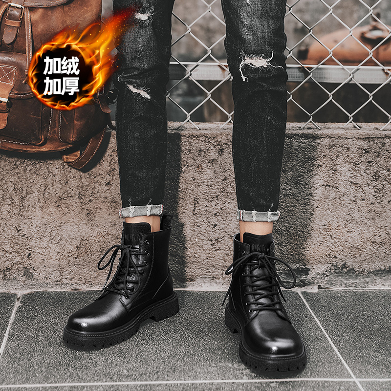 Dunnu Мужские ботинки Martin черно-серые с черной флисовой подкладкой, цвет Black Fleece-Lined — фото 4