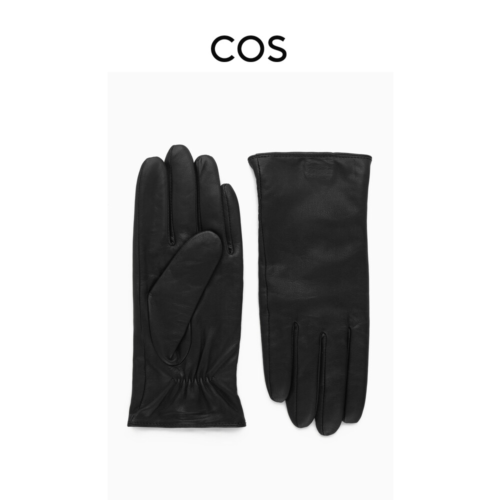 

Кожаные перчатки Cos унисекс на подкладке из кашемира, черный