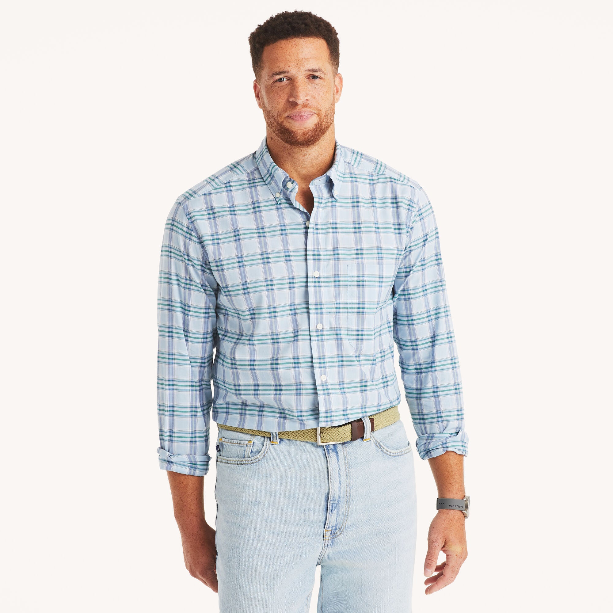 

Nautica Мужская клетчатая рубашка для больших и высоких, цвет riviera blue