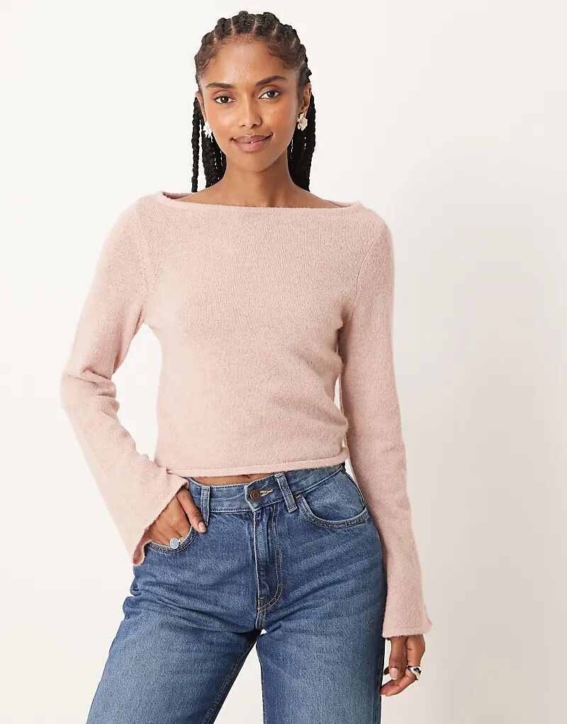 

Топ свободной вязки с косым вырезом ASOS DESIGN светло-розового цвета