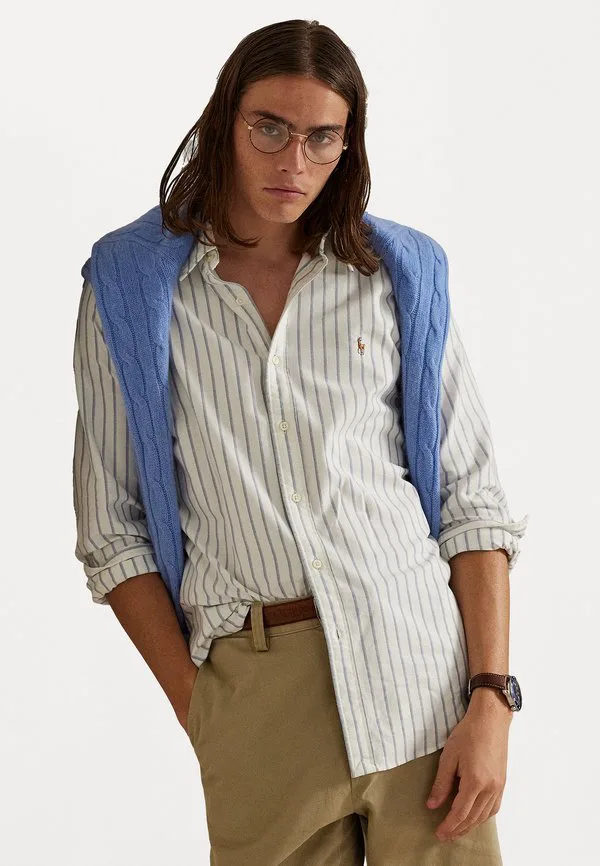 Рубашка-Оксфорд в полоску, сшитая на заказ. Polo Ralph Lauren, White/Blue Multi — фото 4