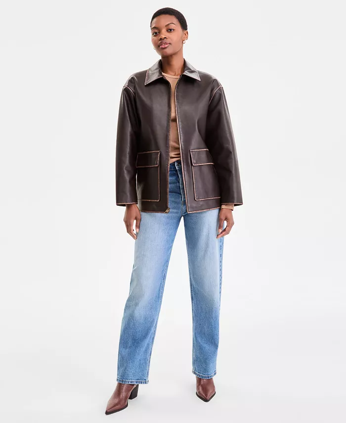 

Женское пальто из искусственной кожи на молнии спереди, P/XXS-XXL BCBGMAXAZRIA, коричневый